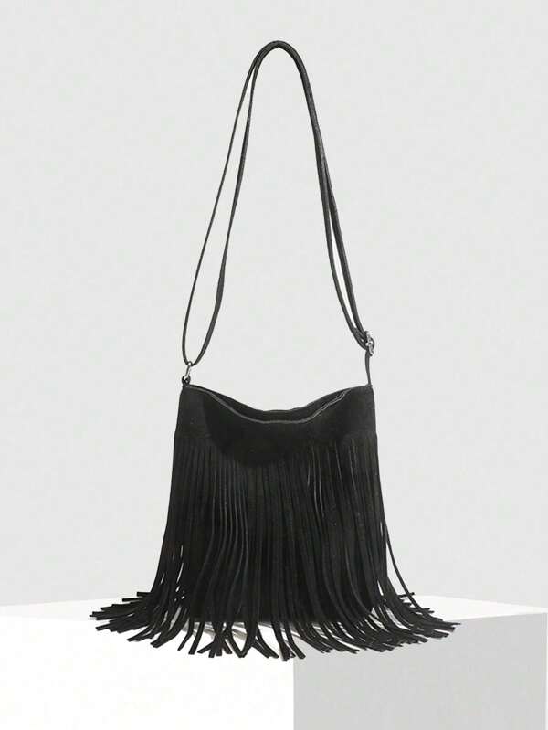 Vintage Tassel Decorated Crossbody Shoulder Bag For Girls 14+, Lightweight, Large Capacity, Adjustable Strap, Stylish Outdoor Wear