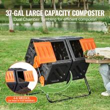 Compost Bin, 43-Gal Or 37-Gal Dual Chamber Or 18.5-Gal Single Chamber Composting Tumbler, Rotating Composter With 1 Or 2 Sliding Doors And Steel Frame, Composter Bin Tumbler For Garden, Kitchen, Yard, Outdoor - 37-gal Dual Chamber 2 Doors - View 2