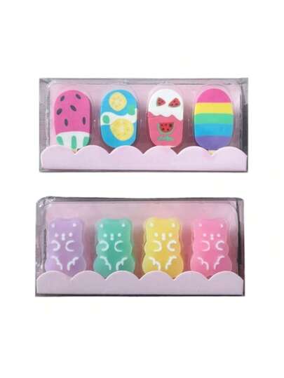 Caixinha com 4UN Borracha Modelo Picolé/Ursinho Agarradinho - Papelaria Criativa/Material ...