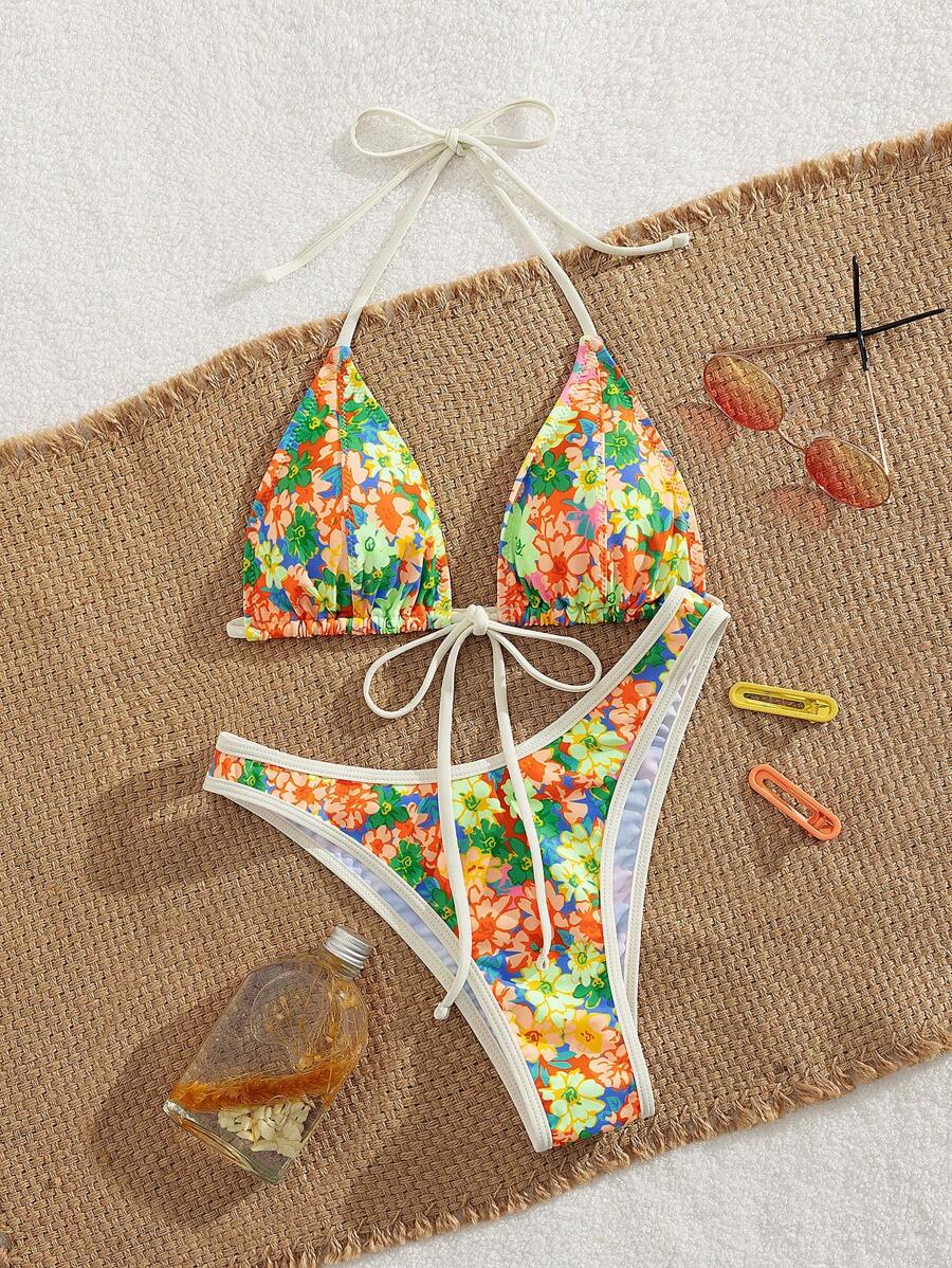 PEPPERMOLLY 女士印花三角比基尼三件套泳衣，适合夏季海滩和海滨 - 綠色 - 查看 1