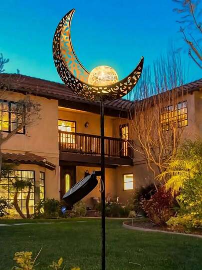 2pcs/1pc Solar Garden Stake Lights, Crackle Glass Globe Antique Brass Metal Stake Warm White Moon Lights, Outdoor Waterproof For Lawn Patio Yard Wedding Party Decorations Light For Garden, Lawn, Patio, Pathway Or Courtyard