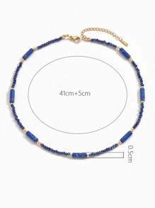 1pc Women Bohemian Braided Beaded Crystal Necklace - Royal Blue - View 6