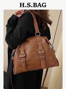 2025 Fashion Soft Leather Casual Shoulder Tote Bag, Vintage Solid Color Versatile Handbag For Work & Daily Use