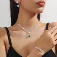 Conjunto de joyería de 3 piezas: collar, aretes y pulsera con diseño de flor de cristal completo, joyería nupcial y accesorio de vestido para mujer