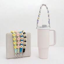 Lingdeer 水瓶手柄，带 Macrame 花朵水瓶吊带挂绳，带背带，适合大多数 8-40 盎司，兼容 杯配件水瓶带，适用于 8 盎司至 40 盎司水瓶，带手柄的水杯，兼容杯子配件（不配备水杯，仅配备水杯带），母亲节礼物，返校用品