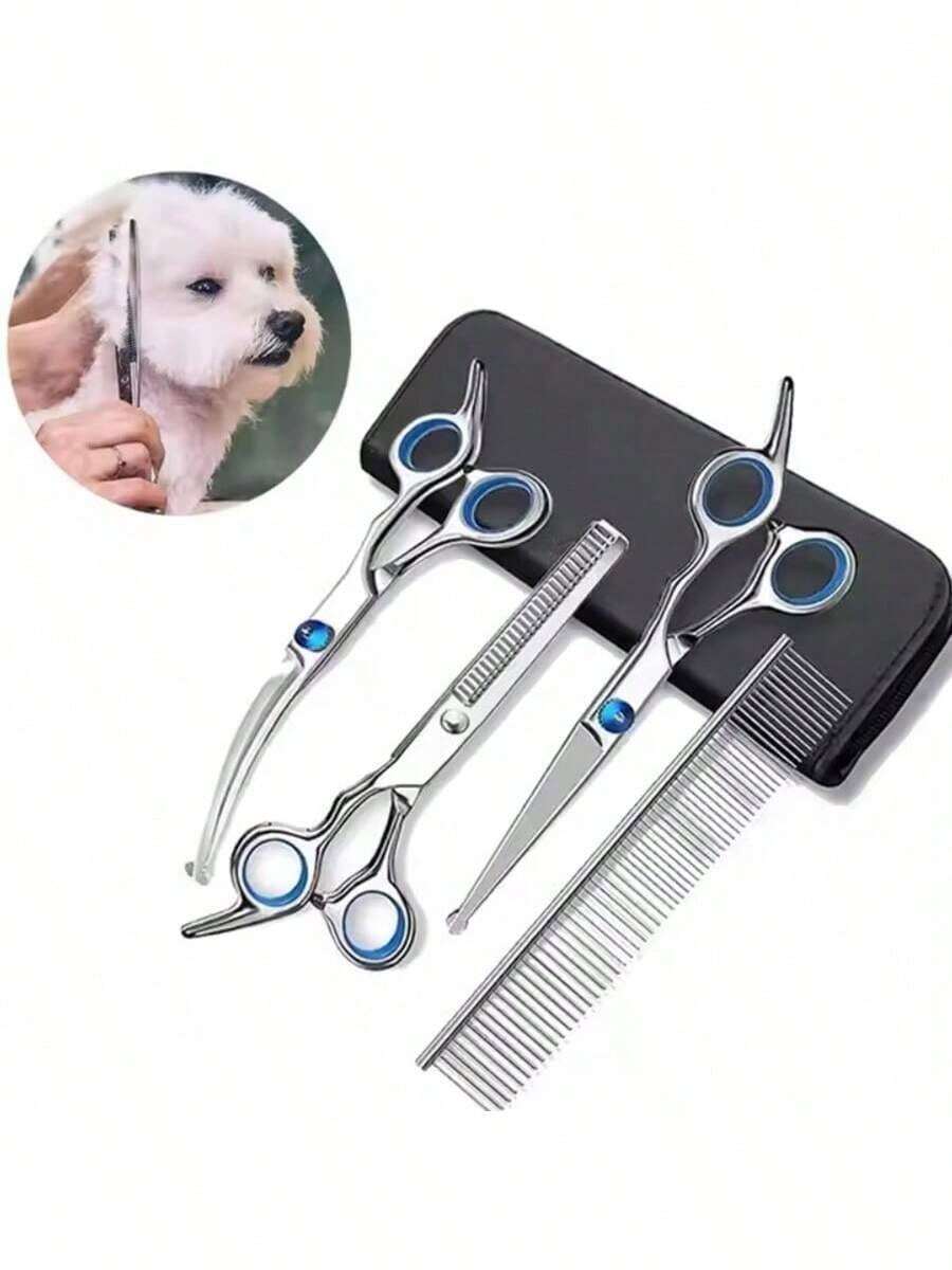 Pet Grooming Scissors Set - Professional Haircutting Trimmer, Thinning Shears, And Short Hair Scissors For Poodle, Golden Retriever, Safe Design For Pet Care - Black - View 1