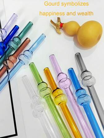 2 件玻璃吸管配 1 个吸管刷，8 毫米可重复使用吸管，葫芦形饮用吸管，送给朋友和家人的礼物吸管，幸福和财富