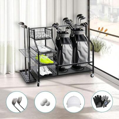 Golf Club Organiser With Wheels Golf Club Organiser Golf Bag Organiser With Accessory Rack Heavy Duty Golf Organiser Black