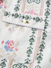 Women's 2 Piece Pajamas Sets Casual Outfits Long Sleeve Oversized Tie Front Shirt Floral/Stripe Print Tops Wide Leg Shorts Sets Loungewear Homewear Sleepwear Summer Clothes - 白色 - 查看 10