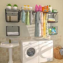 2 Pack Laundry Room Shelves, Wire Baskets With 8 Hooks, Over Washer And Dryer Shelf, Wall Mounted Storage And Clothes Drying Rack, Black,Spring,Minimalist,Summer Tops