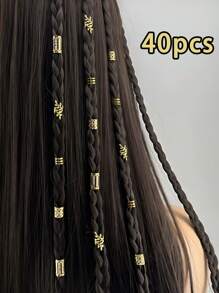 40pcs Gold Braided Hollow Hair Ties - Various Patterns - Perfect For Braided Hairstyles - Gold - View 2