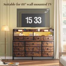 EnHomee 51.2" W Dresser For Bedroom With LED Lights, Large 13 Fabric Drawer Dresser For Bedroom, Long Dressers & Chests Of Drawers With Shelves For Closet Hallway, Mother's Day Decor, Room Decor, Home Decor, Rust Brown - 查看 4