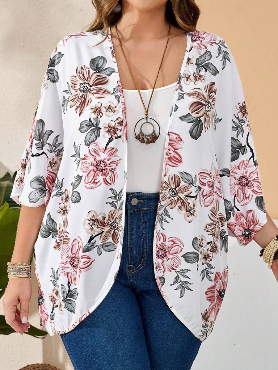 One Plus Size Women's Cardigan Jacket For Spring And Summer Floral Printing Thin Casual Loose Women's Tops