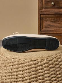 Women's Square Toe Ballet Flats With Bow Decor, Casual Versatile Black Flat Shoes For All Seasons - Apricot - View 7