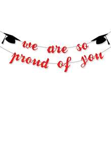We Are So Proud Of You Banner, Red And Black Class Of 2025 Banner Bunting, Graduation Caps Garland For Graduation Party Decorations 2025