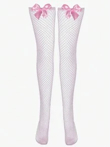1 Pair Women Sexy Lingerie Bow Decor Long Socks Cute Pink Over The Knee Socks Cosplay Uniforms Lolita Thigh High Stockings