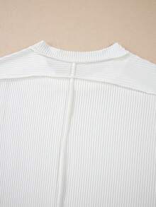 Acelitt Summer Casual Solid Color Loose Knitted Ribbed Stripe Round Neck Short Sleeve T-Shirt - White - View 8