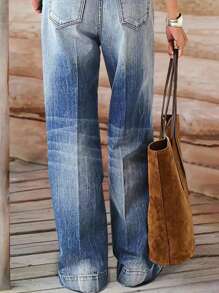 Vaqueros casuales de cintura alta y pierna ancha en estilo retro para mujeres