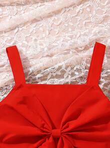 Cute Teenagers Girls Bowknot Camisole And Shorts Set, Suitable For Beach Vacation, Summer
