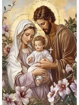 SEA MOSS CAT 1 Set 5D Diamond Painting Kit - The Holy Family Design, 30.0x40.01cm, Round Full Drill Acrylic Canvas Art Set, Suitable For Beginners And Adults, Frameless Home Decor Craft (With Tools)