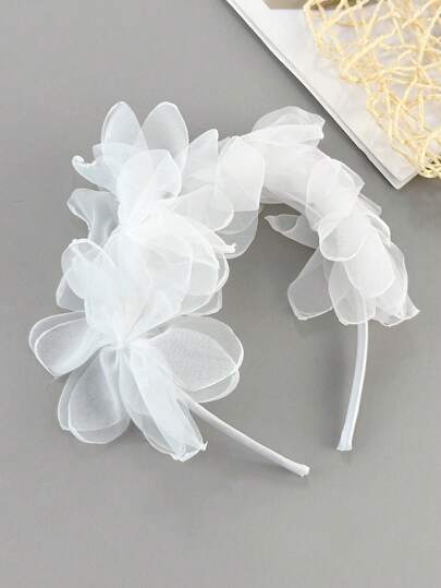 1pc White Mesh Headband For Girls White Mesh Flower Hair Hoop Elegant Solid Color Hairband Solid Hair Band Hoop Girls Holiday Wedding Party Headpiece Kids Hair Accessories