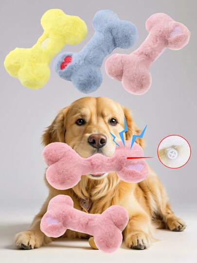 狗狗玩具 - 带声音芯片的舒缓狗狗玩具，适合小型犬、幼犬和大型犬，咀嚼和声音互动玩具 - 小骨头