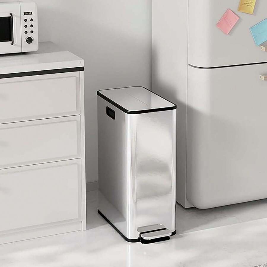 TrailBlaze Slim Trash Can, 2 X 7.4 Gal (2 X 28L) Stainless Steel Double Trash Can With Recycling Bin, Butterfly Lid, Step-On Garbage Bin, Black (With Removable Inner Buckets) - 銀色 - 查看 1