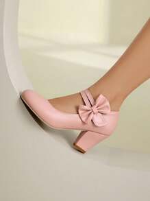 Zapatos de tacón alto tipo Mary Jane con lazo adorable y , elegantes bombas versátiles para estudiantes de señora