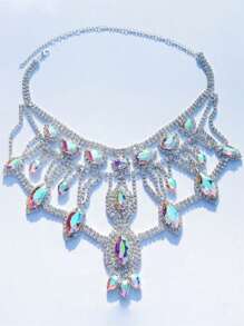 Multi-Layer AB Color Water Drop Pendant Necklace, Luxury Personalized Versatile Dress Accessory Necklace