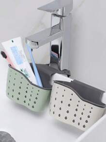 2pcs Rubber Material Kitchen Sink Rack, Adjustable Dish Drying Rack With Hanging Bag, Sponge & Brush Holder, Ginger & Garlic Basket, Double Layer Drainer Basket, Storage Basket, Bathroom & Kitchen Organizer