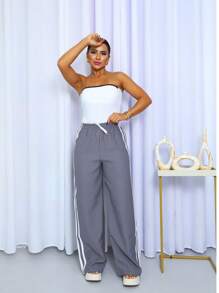 Striped Palazzo Pants - Flint Stone - View 3