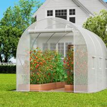 Walk-In Tunnel Greenhouse, 29.5x9.8x6.6 Ft Or 29.2x9.7x6.5 Ft Or 27.4x9.5x7.4 Ft Or 14.6x6.4x6.3 Ft Or 9.6x6.4x6.2 Ft Or 19.4x9.7x6.5 Ft Or 11.3x6.4x6.3 Ft Hoop House With Galvanized Steel Frame, PE Cover, Zipper Door, 12 Windows For Outdoor Use - 9.6x6.4x6.2 ft, White PE Cover, Roll-up Zipper Door and 6 Windows - 查看 9