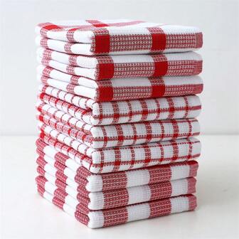 1/3/6/9pc Set Checkered Red & White Kitchen Towels, Soft Polyester Fabric, Modern Fantasy Design, Machine Washable, Rectangular Dish Cloths, Suitable For Home Decor And Gift Ideas