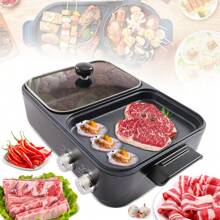 kangten Parties 2-In-1 Electric Hot Pot And Barbecue Grill Non-Stick Teppanyaki Flat Pan - Black - View 6