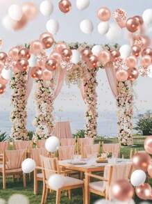 50 个玫瑰金五彩纸屑气球，玫瑰金、白色和玫瑰金金属气球，适合生日、婚礼、订婚、新娘送礼会派对装饰 - 彩色 - 查看 2