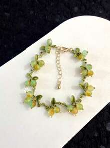 Juego de joyas artesanales con piedras naturales con diseño floral - Incluyendo pendientes, pulsera y collar para mujeres - Pendientes pulsera collar con piedras de color arándano - Ver 18