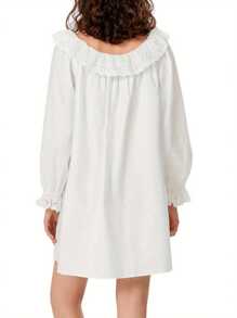 Women's Lace Ruffle Solid Color Loose Doll Collar Long Sleeved A-Line Lantern Sleeve DressS Streetwear Travel - 白色 - 查看 5