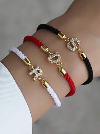 Color Multicolor New Brand Fashion Initial 26 Letter CharmBracelet Women Pave Zirconia A-Z Adjustable RopeBracelet For Women Jewelry Gift