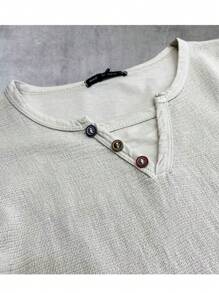 Cotton T-Shirt With Linen Effect - 米色 - 查看 3