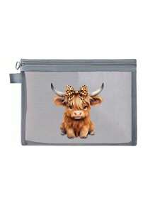 Charming Highland Cow Theme Printed Mesh Cosmetic Bag/Makeup Bag, Lipstick And Nail Polish Storage Bag,Skincare Essential Oil Storage,Air Cushion Storage Portable Storage Bag, Skincare Bag, Travel Essentials, Dormitory Supplies, Wedding Bride Gifts, Mother Gifts, Birthday Gifts, Gifts For Friends And Teachers, Bathroom Storage, Jewelry Storage, Lip Oil And Cosmetics Storage Bag,Items For College Students Starting School,Mother's Day Gift For Mom,Boho Vibes