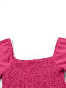 Acelitt Mono de mujer de unicolor y cuello cuadrado minimalista para uso diario, de manga corta y corte holgado - Rosa Fucsia - Ver 6