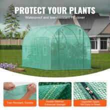 Walk-In Tunnel Greenhouse, 29.5x9.8x6.6 Ft Or 29.2x9.7x6.5 Ft Or 27.4x9.5x7.4 Ft Or 14.6x6.4x6.3 Ft Or 9.6x6.4x6.2 Ft Or 19.4x9.7x6.5 Ft Or 11.3x6.4x6.3 Ft Hoop House With Galvanized Steel Frame, PE Cover, Zipper Door, 12 Windows For Outdoor Use - 9.6x6.4x6.2 ft, Green PE Cover, Roll-up Zipper Door and 6 Windows - 查看 3