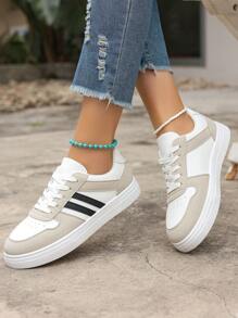 New Fashion Color Block Flat Platform Sneakers, Comfortable Breathable Lace-Up Casual Sport Shoes For Women