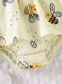 Conjunto de 2 piezas de vestido mono informal con parches a rayas y decoración de abeja, con cintura ajustada y diadema para bebé niña