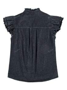 Acelitt Fashionable Casual Sleeveless Ruffle Fringe Denim Crop Top