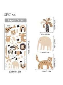 1pc Wild Animal Baby Room Wall Sticker Monkey Lion Elephant Forest Animal Wall Decals Peel and Stick Cartoon Watercolor Nursery Wall Decals Home Opaque Wall Art Decals - Apricot - View 6