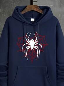 Spider Print Sweatshirt Launch UNISEX 100% Cotton Sweatshirt With Adjustable Hood - Azul Marino - Ver 2