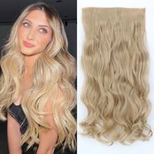 合成 5 夹式接发长波浪发型假发黑棕金色 22 英寸天然假发适合女性日常使用