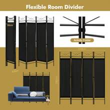 4-Panel Room Divider Folding Privacy Screen With Polyester Cloth 182CM Privacy Divider For Bedroom Living Room Study - 黑色 - 查看 2