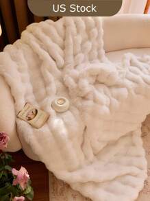 JULY Faux Fur Shaggy Blanket Soft Fluffy Throw For Couch, Cozy Faux Rabbit Fur Bedspread For All Season, Aesthetic Plush White Decor Machine Washable - 白色 - 查看 1